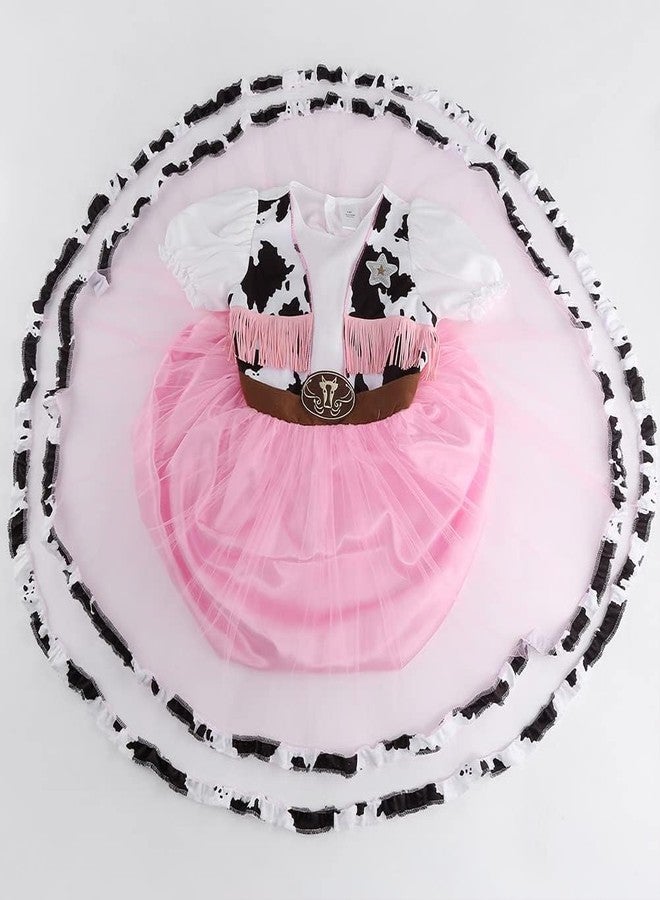 HAPNBCELE Pink Cowgirl Costume for Girls Cow Outfits with Hat Halloween Cosplay (Pink, 11-12 Years) - Image 5